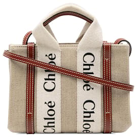 Borsa a mano Woody mini in tela beige di Chloé