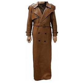 NUEVO RARO TRENCH LARGO SAINT LAURENT 740485 36 S ABRIGO DE CUERO CAMEL
