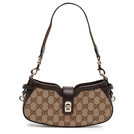 Borsa a spalla Gucci Mini GG Supreme Moon Side Web marrone