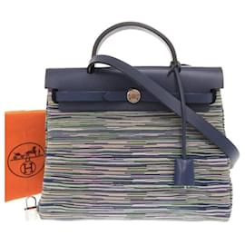 Hermès Borsa HERMES 2WAY Herbag PM in pelle Vibrato Towar Officier Blu Metallo Argento