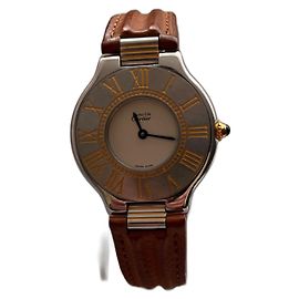 Cartier 21 Uhr Goldplattiert und Stahl Elfenbein