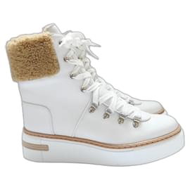 Hermes Flocon Boots Shearling Lined Hiking White Leather - Hermès