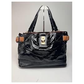 Chloé Borsa Tote Paddington in pelle verniciata nera di Chloe vintage