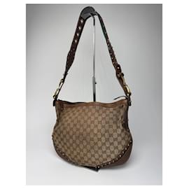 Borsa monogramma Gucci vintage con borchie beige marrone