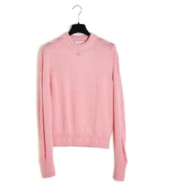 Chanel 2025 Zopfmuster- und Schmuckpullover FR38 Rosa Wolle Rundhalsausschnitt UK10 US8
