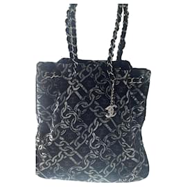 Borsa a mano Chanel in velluto e cotone nero
