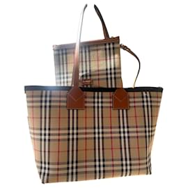Burberry Tragetasche aus Stoff Schwarz Beige Rot