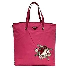 Prada Tragetasche B4605C in Rosa aus Nylon und Saffiano-Leder
