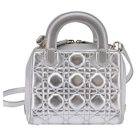Borsa Christian Dior Cannage Granville Mini Bowling Bag in pelle metallizzata