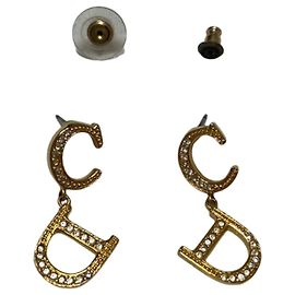 Orecchini a cerchio dorati con logo CD in strass Christian Dior