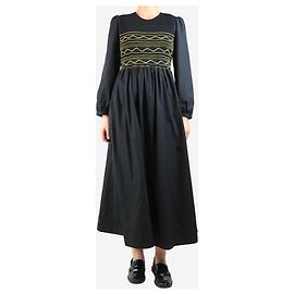 Autre Marque Schwarzes Baumwoll-Midi-Kleid mit Raffung - Größe L