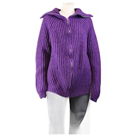 Cardigan viola a coste spessa con zip - taglia UK 16 - Marni