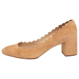 Chloé Pumps in suede beige Lauren con bordo scallop - taglia EU 40,5