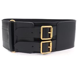 Christian Dior D-WAIST Maxi Leder-Gürtel mit doppelter goldener Schnalle