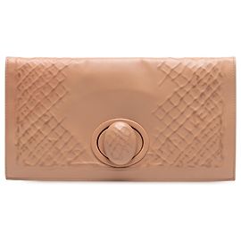 Clutch Bottega Veneta in Nappa Marrone Embossato Intrecciato con Chiusura a Girello