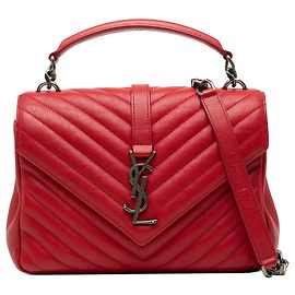 Borsa Universitaria Media in Pelle di Pecora Trapuntata Chevron Rossa di Saint Laurent