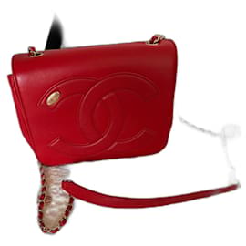 Chanel Flach Tasche Rot Lammleder