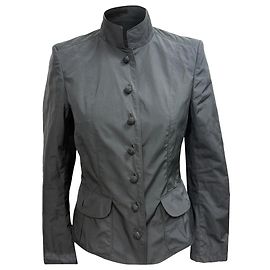 Blazer preto de poliéster com colarinho mandarim e botão único Burberry London