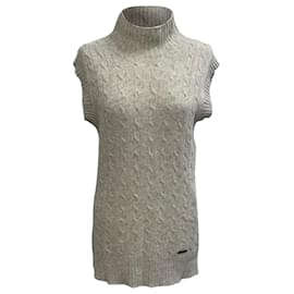 Grauer Rollkragen-Strickpullover ohne Ärmel von Burberry London