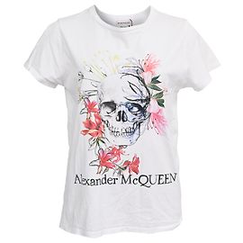 Camiseta de algodón blanco con estampado de calavera Alexander McQueen