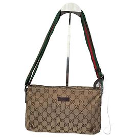 Bolso de lona monograma vintage Gucci beige y marrón