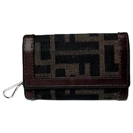 Vintage Fendi Monogram Key Holder Card Holder Brown