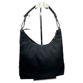Borsa a mano in tela e pelle Gucci vintage nera