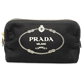 Pochette in tela nera Canapa con logo Prada