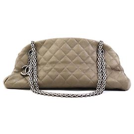Bolsa de mão de couro marrom cáqui para mulheres Chanel