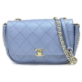 Borsa a spalla in pelle blu metallico Chanel