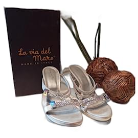 Via de la Mare Sandalen Leder Weiß Grau 39 - Autre Marque