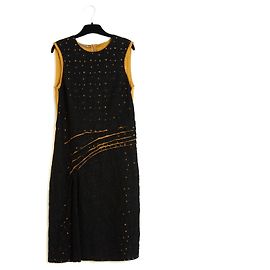 Bottega Veneta Seiden-Wollkleid IT38 FR34 Safron Schwarz UK6 US4