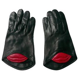 MAISON FABRE Luvas de couro preto glamourosas 7,5 NOVAS
