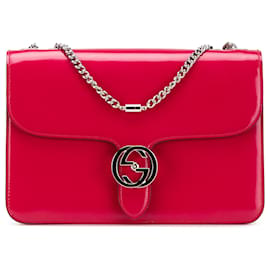 Gucci Rosso Medio Borsa a Spalla in Vernice Dollar Interlocking G