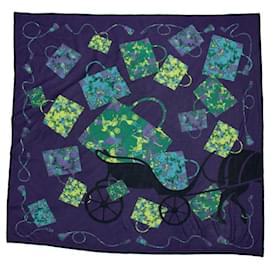 Hermes Kelly horse carriage silk scarf in purple - Hermès
