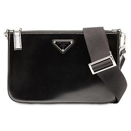 Bolsa de ombro de couro com placa de logo triangular Prada 2VH129