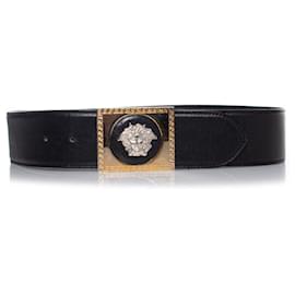 Cinturón de cuero negro Gianni Versace con hebilla de Medusa