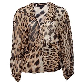 Blusa transparente estampada de leopardo Roberto Cavalli