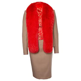 3-teiliger Anzug Gianni Versace Couture mit orangefarbenem Pelzkragen