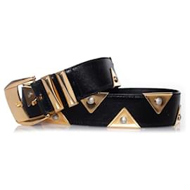 Leder-Gürtel von Gianni Versace mit goldenen Dreiecks-Applikationen