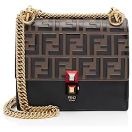 Borsa a Spalla Fendi Kan I Small in Pelle di Vitello Embossata FF