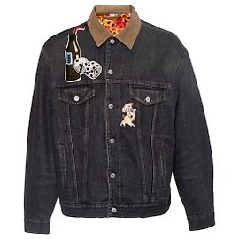 Chaqueta de mezclilla gris de Gucci con parche de plátano