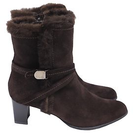 Botines de tacón bloque forrados de piel en ante marrón Stuart Weitzman