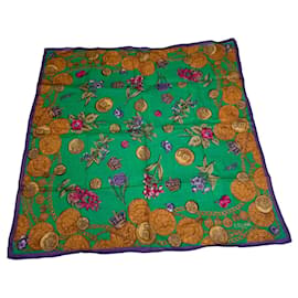 Sciarpa Vintage Celine Verde Viola Oro - Céline