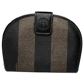 Vintage Fendi Roma Striped Leather Wallet Black Brown
