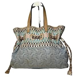 Vintage Celine Monogram Handtasche Beige Blau Weiß - Céline
