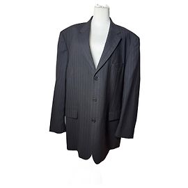 Vintage Hugo Boss gestreifter Wollblazer für Herren Schwarz Rot XXL