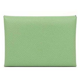 Monedero de cuero Epsom verde Hermès