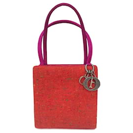 Dior Borsa Mini Lady Dior in Tweed Arancione e Seta Fucsia