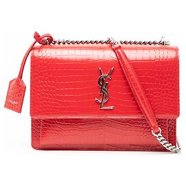 Borsa Sunset Monogram media in croco rosso di Saint Laurent